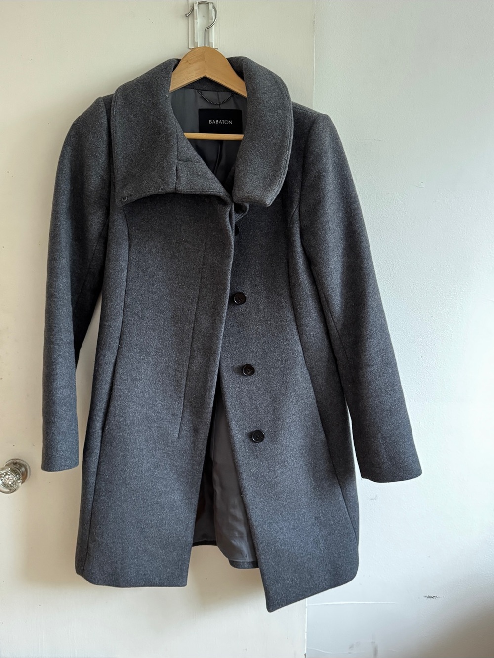 Babaton Gray Wool-Blend Pea Coat